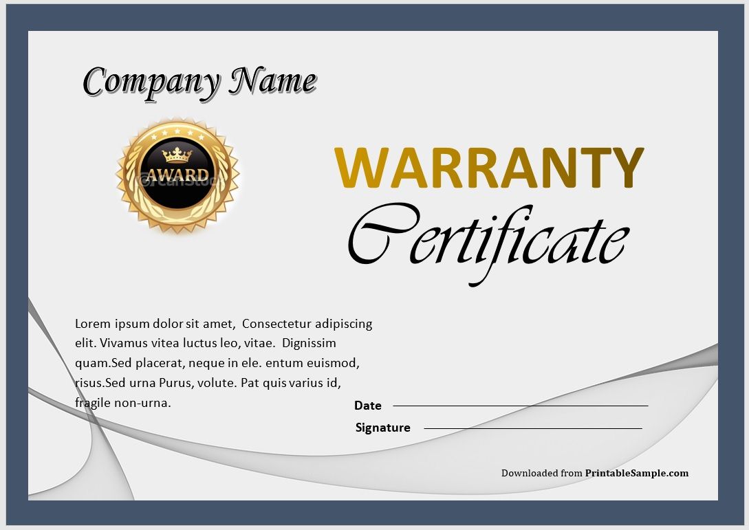 Issue Warranty Certificate